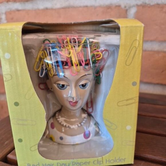 Bad Hair Day Paperclip Holder Lady Head Magnetic - Picture 9 of 14